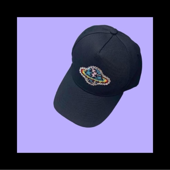 Sparkly Bling Planet Custom Black Baseball Hat New - Picture 1 of 5